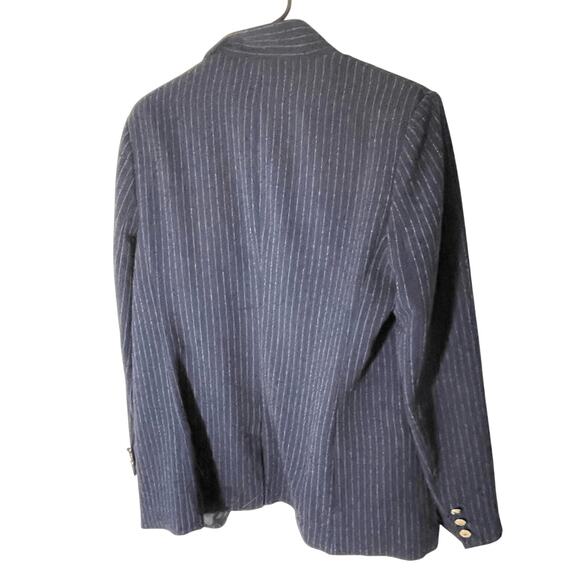 Tommy Hilfiger Women's Pinstriped Navy Open-Front Blazer Jacket 12 Office Chic - Picture 7 of 8